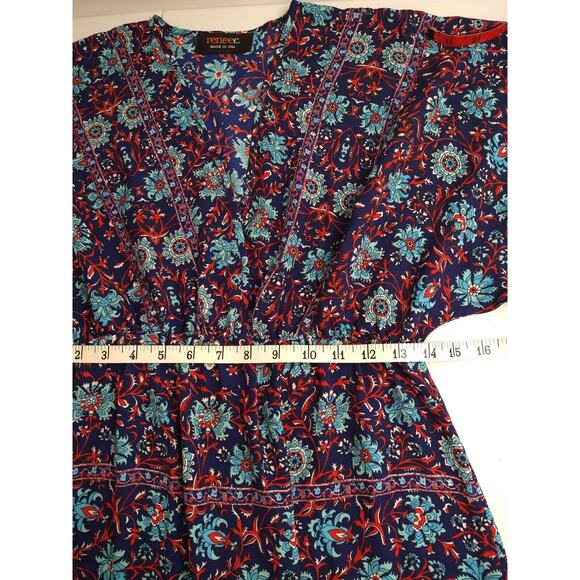 Renee C Boho Floral Mini Dress Blue Red Print Women’s Size Small Tunic Style - Picture 4 of 8